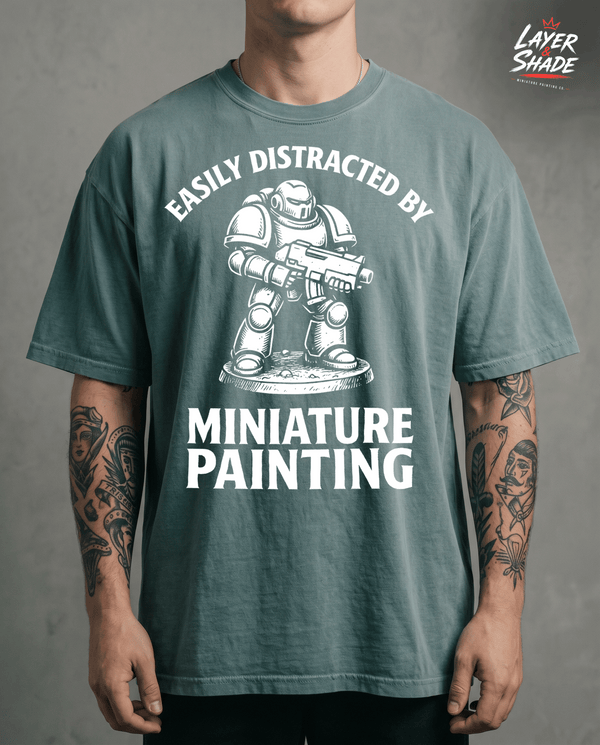 Easily Distracted By Miniature Painting T-Shirt | Funny Tabletop Hobby Tee | Mini Painter Gift