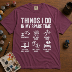 Warhammer painter gift t-shirt with bold six-icon spare time design on black cotton — view 4