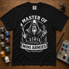 Soft black hobby tee for Warhammer painters with the Master of Mini Armies design — view 6