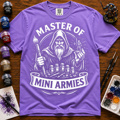 Funny miniature painting gift tee 'Master of Mini Armies' front design on black cotton — view 4