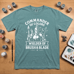 Commander of Colors Wielder of Brush & Blade – Funny Miniature Painting T-Shirt | Gift for Warhammer Painters | Tabletop Gamer Tee — view 4